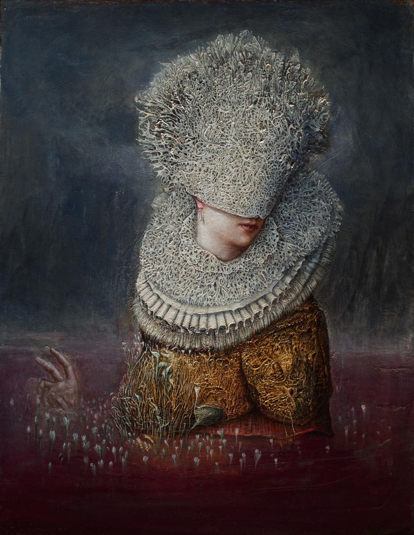Ematofaga (Elisabeth Bathory), 2014, olio su legno, cm 50 x 40
